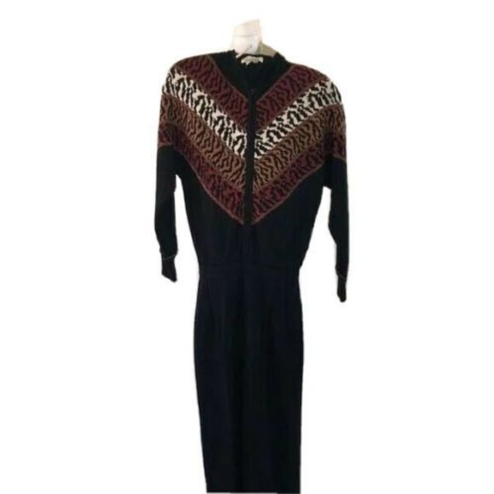 Antonella Preve Jumpsuit Womens Medium M Vintage Black Mixed Leopard Pattern